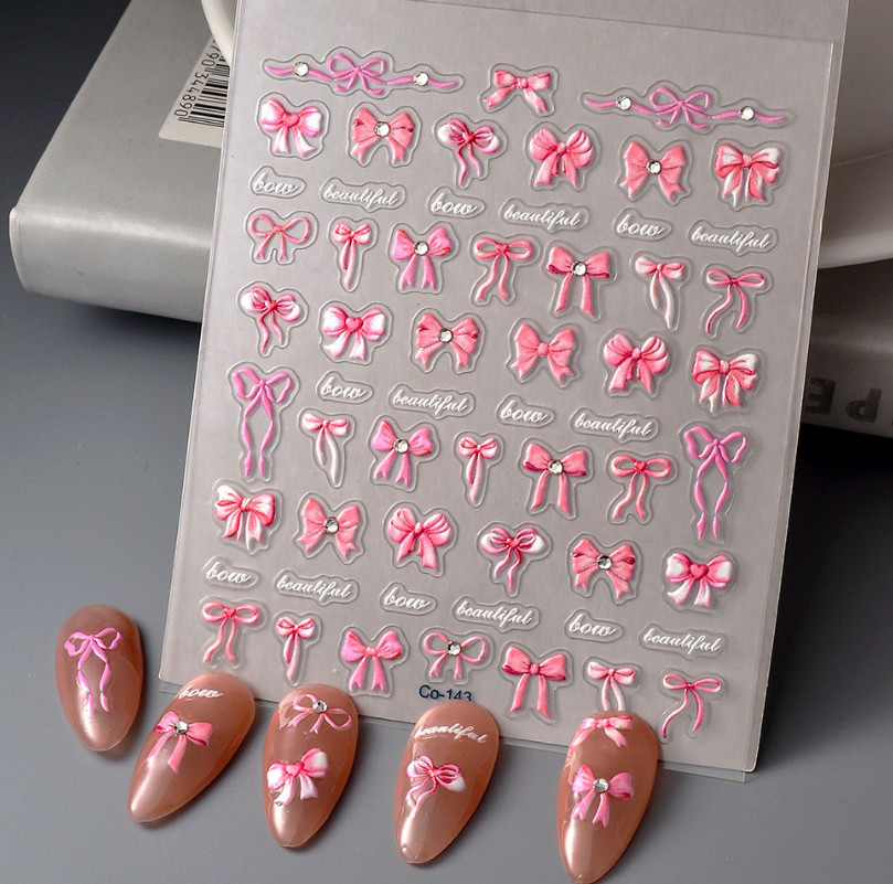 5D Embossed Pink Bowknot Nail Art Peel Decor Stickers Co143 NH23