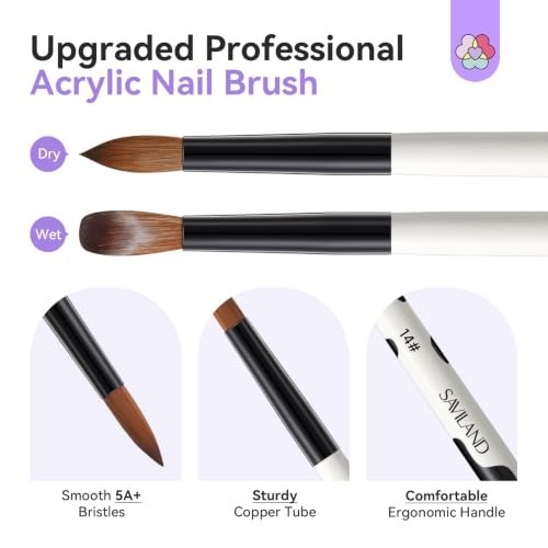 3Pcs Acrylic Nail Brush Set, Size 8/10/14 Kolinsky Acrylic Nail Brushes for Acry
