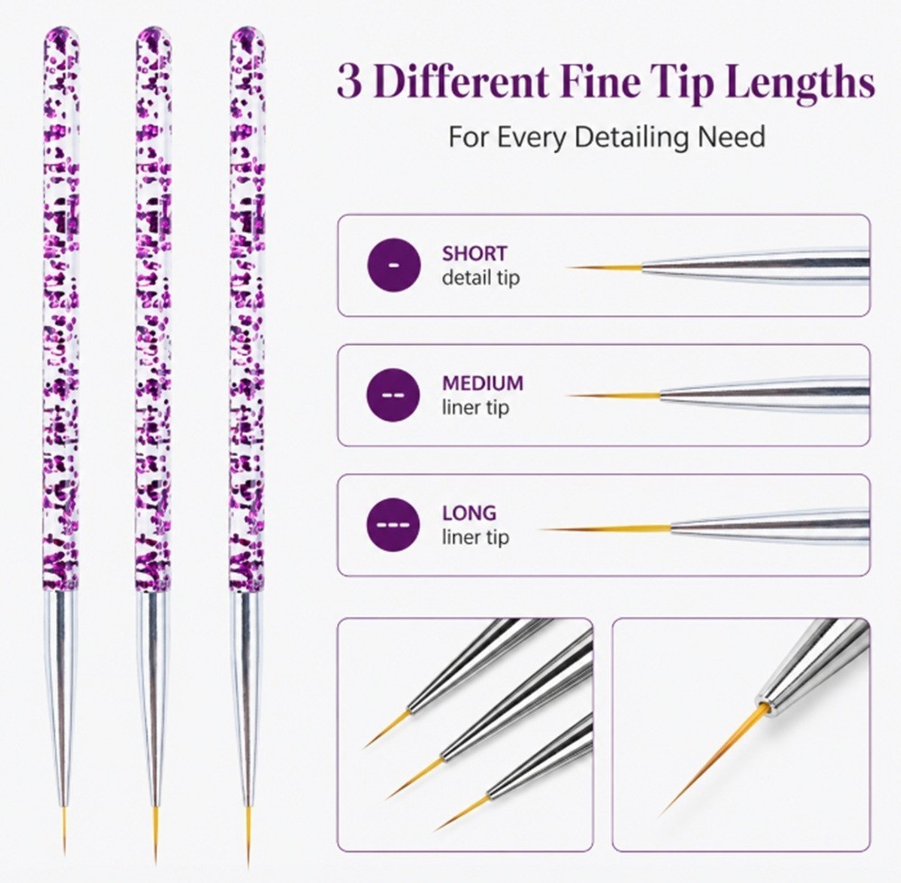 3-Piece Nail Art Tool Set Nail Art Pen UV Gel Dotting Tool Fine Liner Brush Kit
