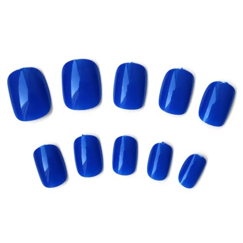 Short Press on Nails Square Round Short Fake Nails Glossy Full Royal Blue