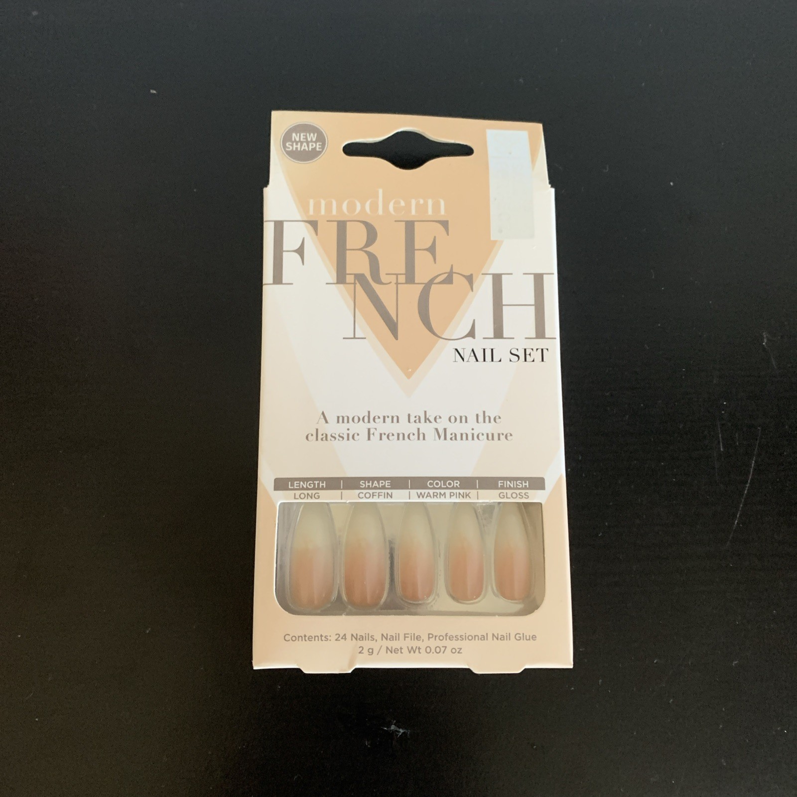 Salon Perfect 24 Nails Modern French Long Coffin Glossy Tan+Beige Ombre Effect