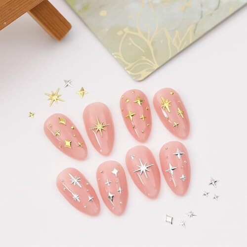 400Pcs Star Nail Charms 3D Gold Silver Star Nail Charms for Nail Art B-13