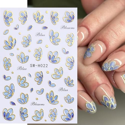 Flower Nail Stickers 3D Elegant Floral Nail Art Decal 6PCS 3D Self style4