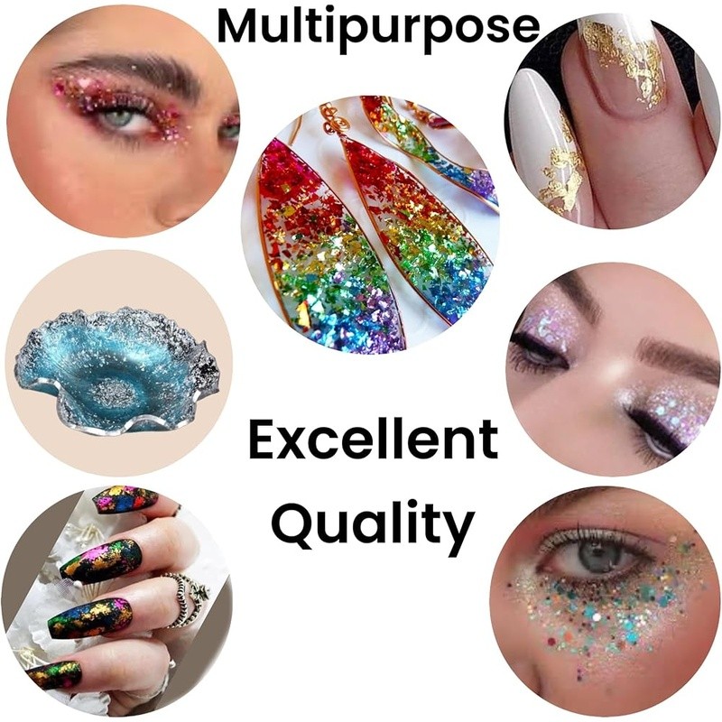 Sparkly Holographic Glitter Flakes Nail Art Body Crafts Makeup 12 Colors 1 Pack