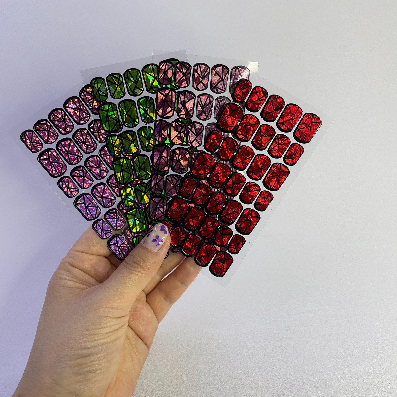 Full Cover Nail Wraps 4pc Set DIY Holographic Glass Bundle Made in Korea