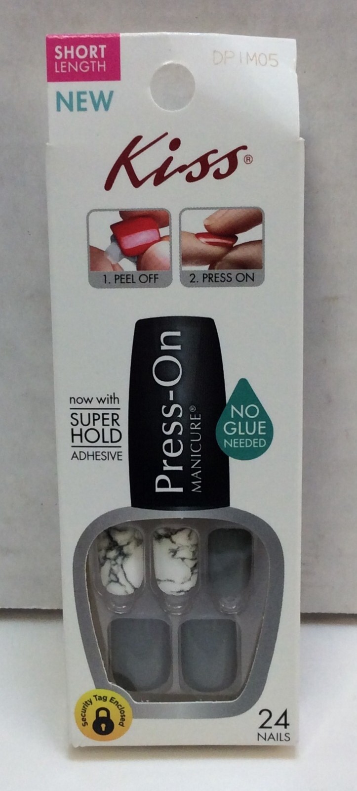 Kiss Press-On Nails, Short length, DPIM05 – Love It, 24 Nails, White Gray Marble