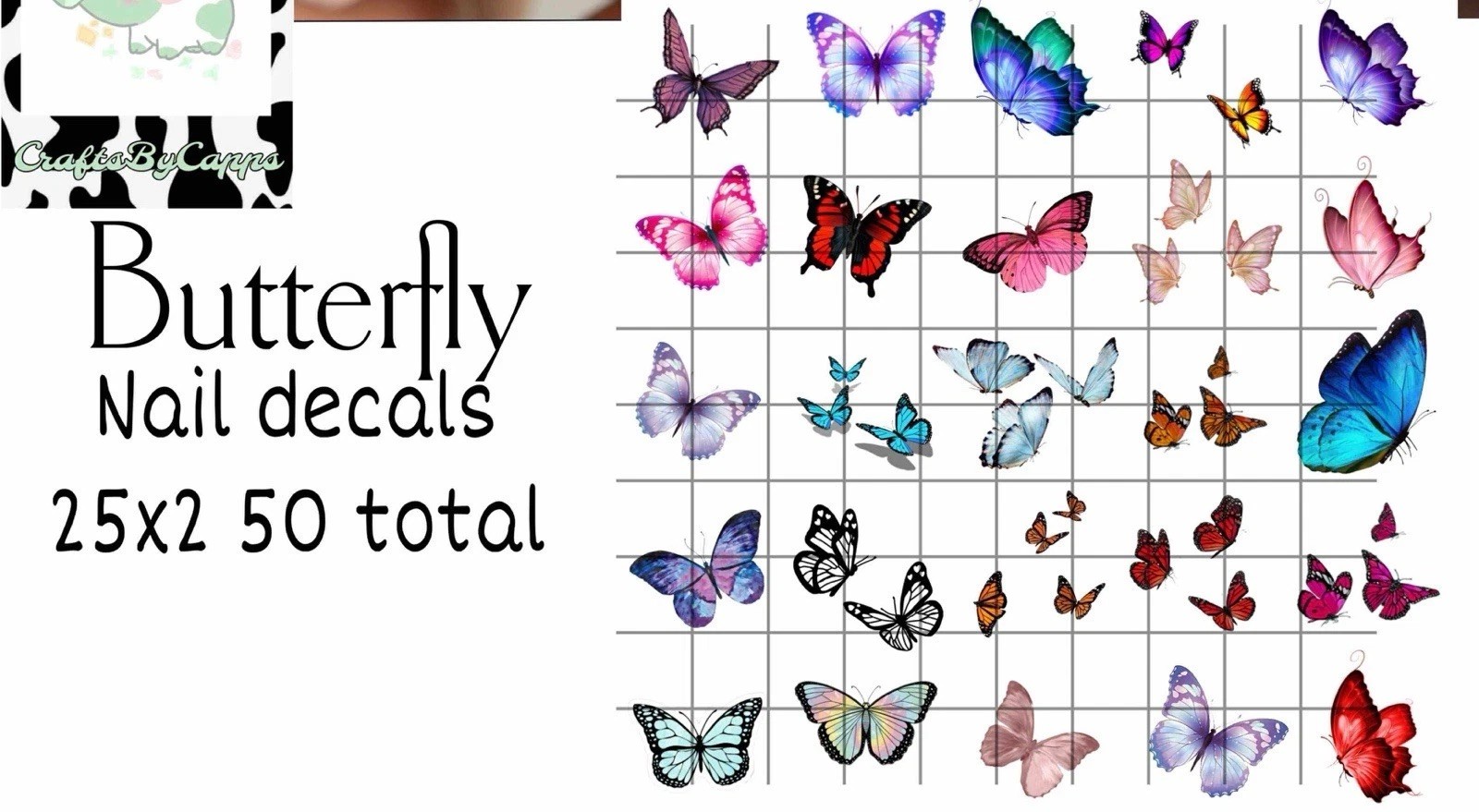 Butterfly Waterslide Nail Decals Set Of 50 Bonus Instructions KC