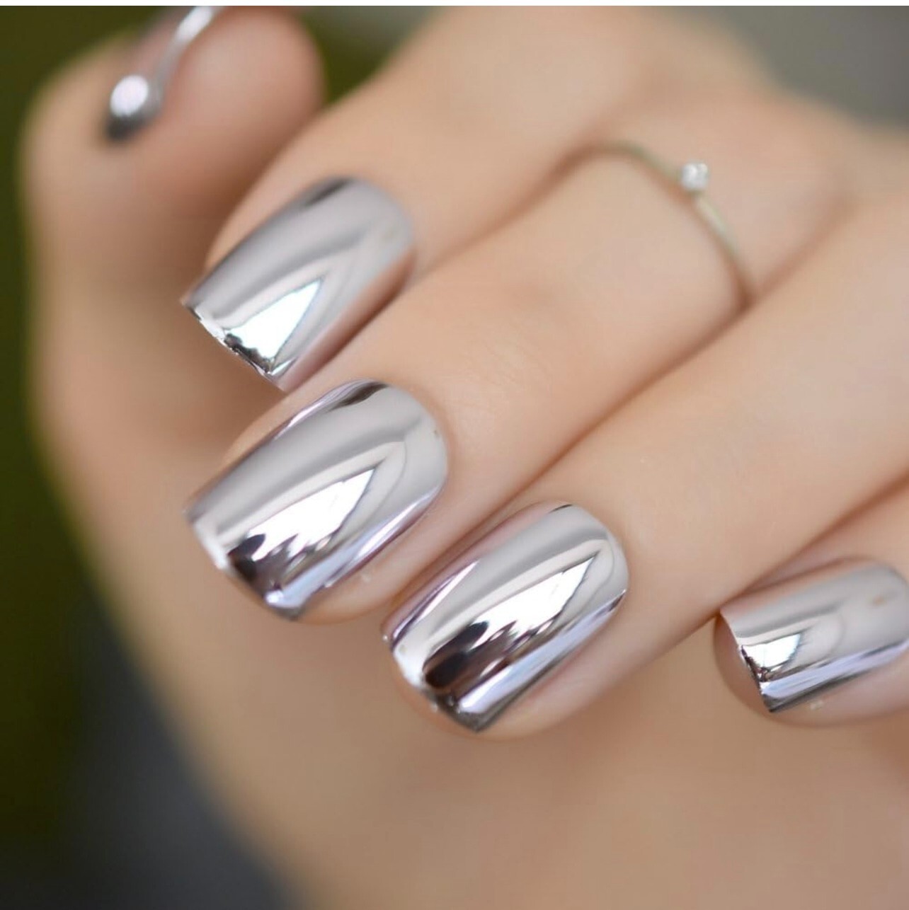 Coolnail Shiny Punk Style Metallic Short Reflective False Fake Nails Metal Plat