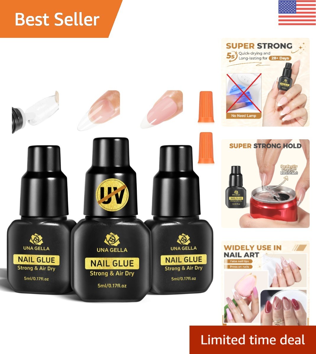 Professional Press-On Nail Glue Set – Fast Drying 5ML x 3 for Home Use