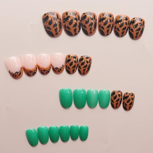 French Tip Press on Nails Short Oval Fake Nails Light Green False Nails A16