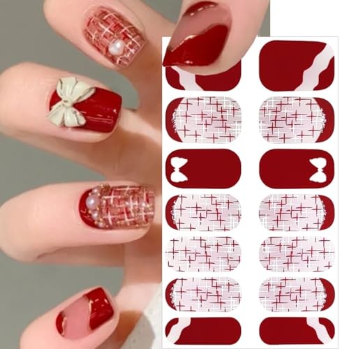 5 Sheets Valentines Day Nail Gel Stickers Cute Bow Heart Nail Polish Love-2