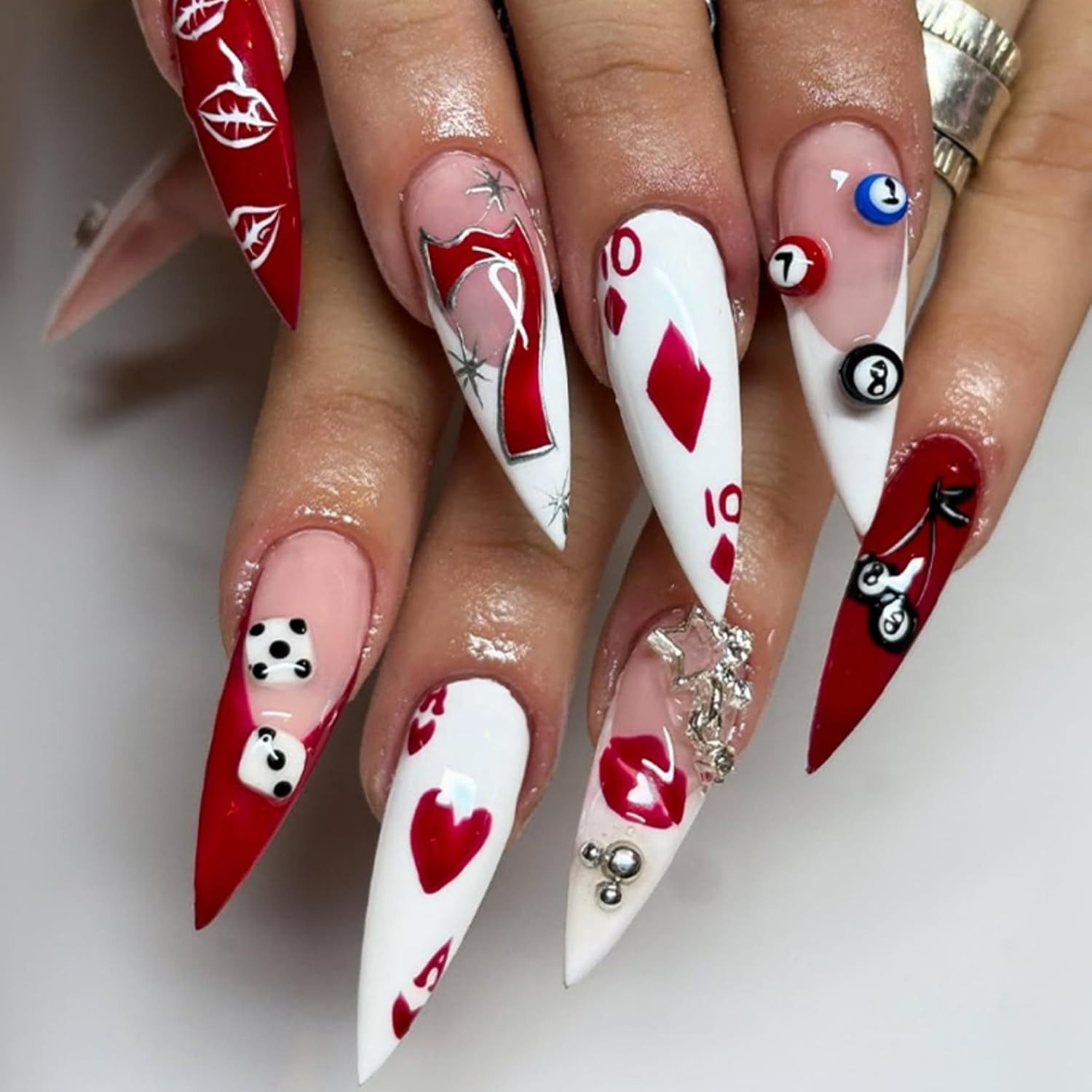 Gothic Punk Style Press on Nails with Black Roses, Metal Spikes & Chains Long Al