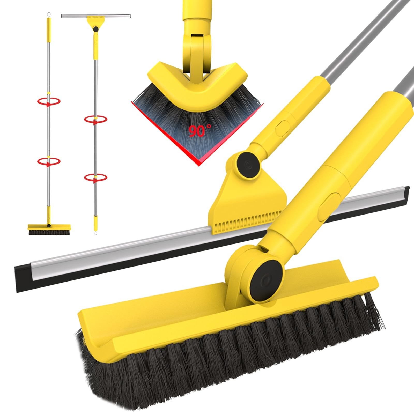Multi-Purpose V-Shaped Grout Brush with 16.9″ Floor Squeegee Set, Long Handle…