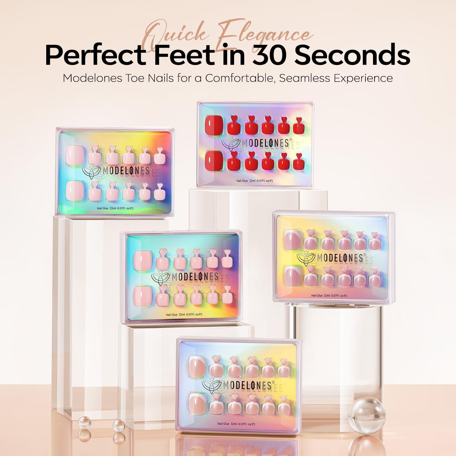 Press on Toenails Short, Nude French Tip Toe Nails A1-Nude French short