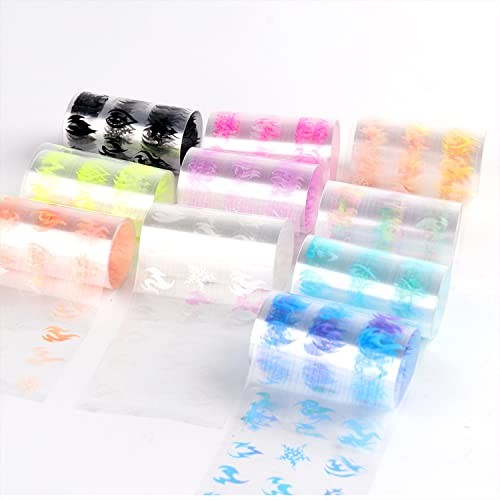 10 Rolls Kit Nail Transfer Stickers Fluorescent Flame Foil Transfer Sticker