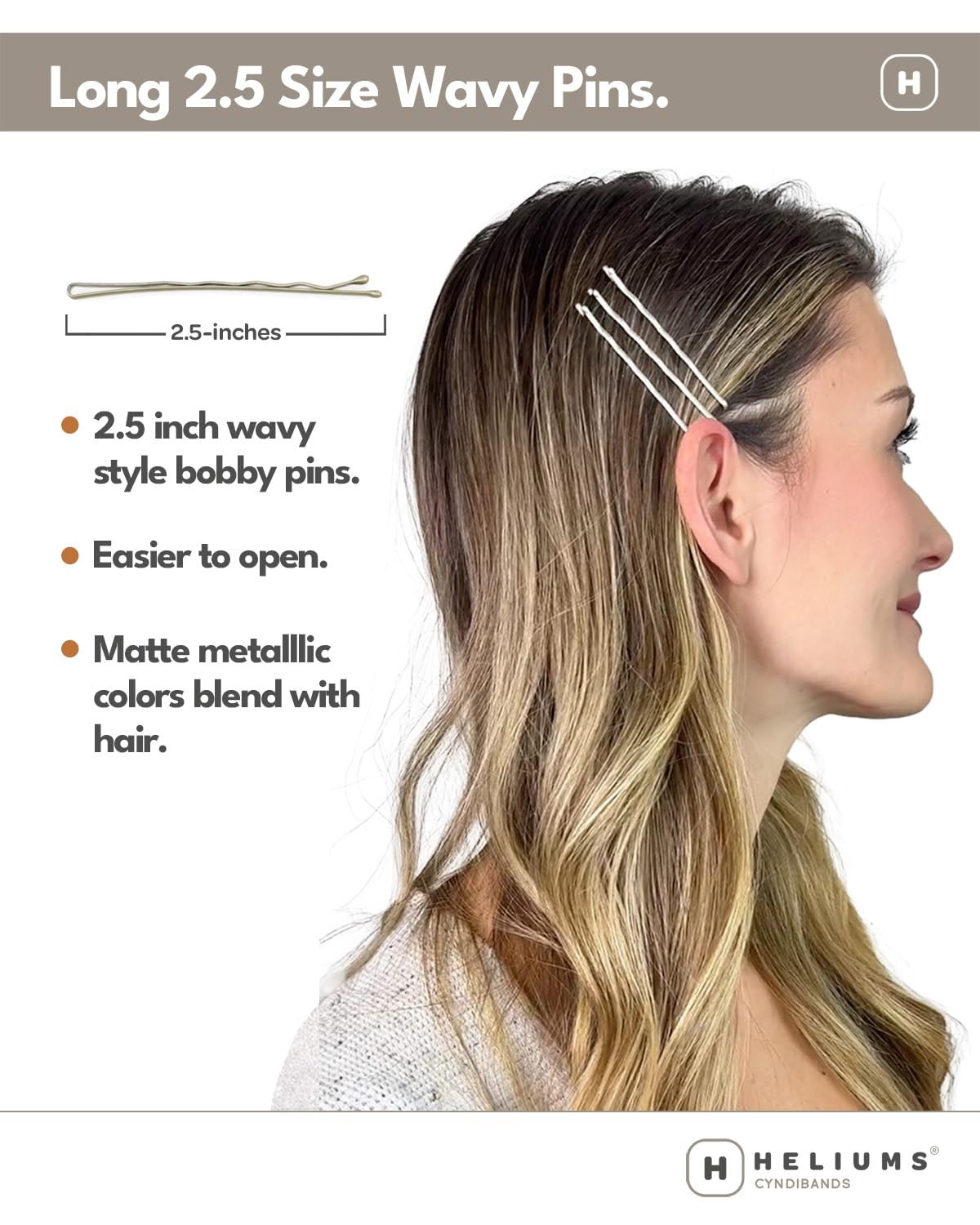 Heliums Large Bobby Pins – Silver Gray – 2.5 Inch 24 Count (Pack of 1),