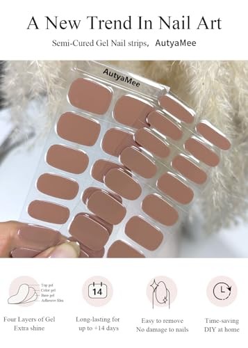 Semi Cured Gel Nail Strips (), 30 Pcs Gel Nail Wraps, Stickers, Long Deep Brown