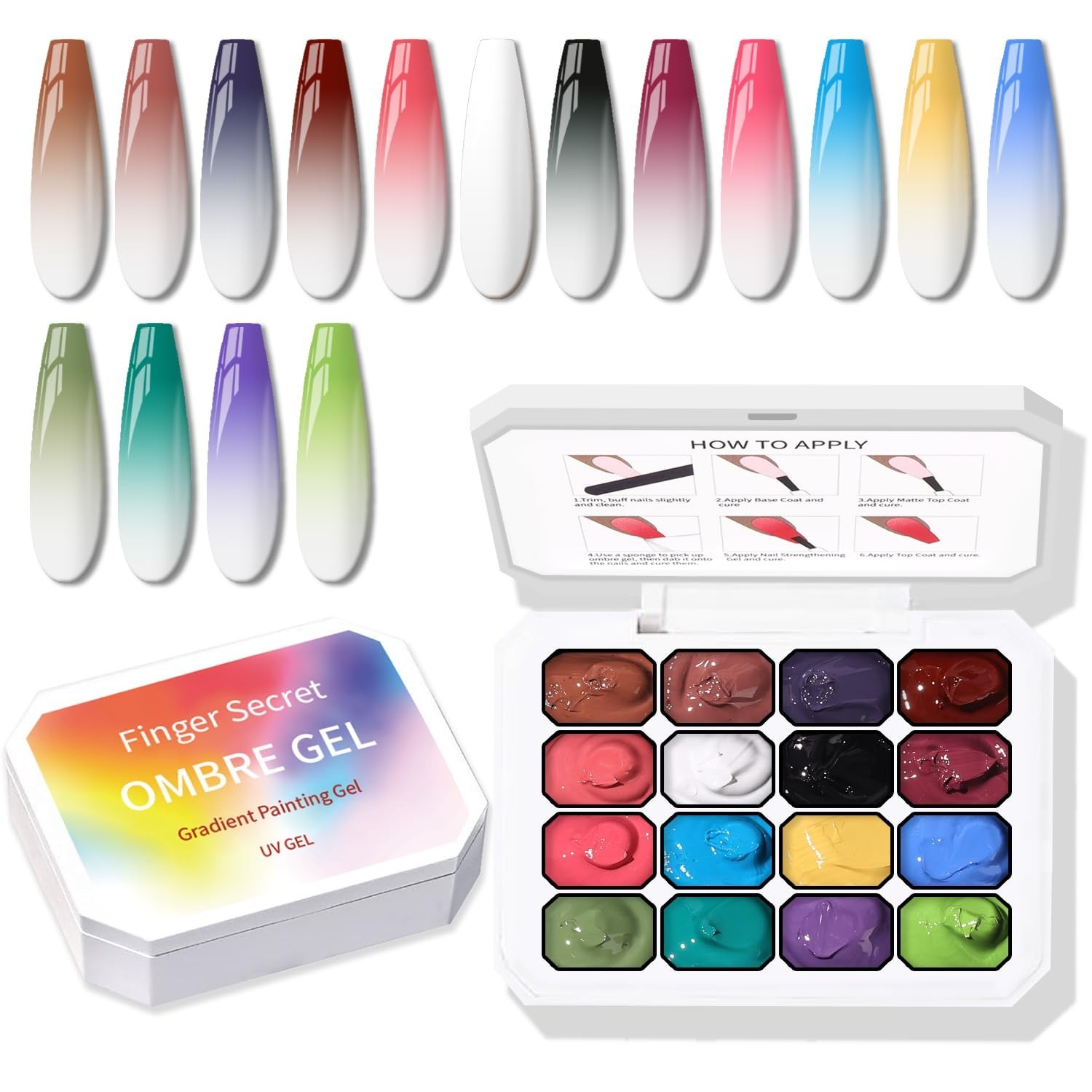 Ombre Nail Gel Set – Gradient Blush & Floral Art, No Wipe, UV/LED Curing, 16 Col