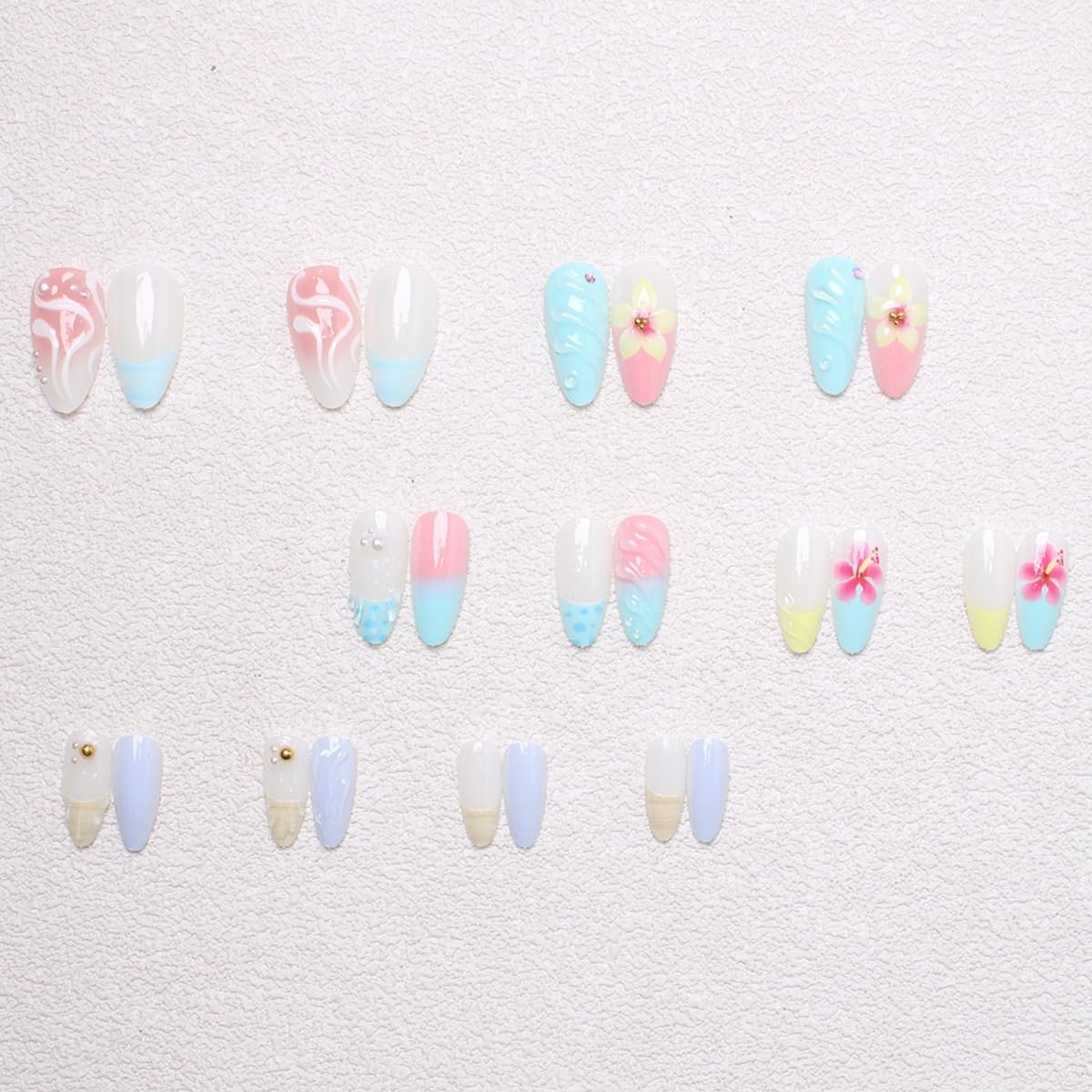 24Pcs Autumn Press on Nails Medium Almond Fake Nails Ripple Rhinestones -16