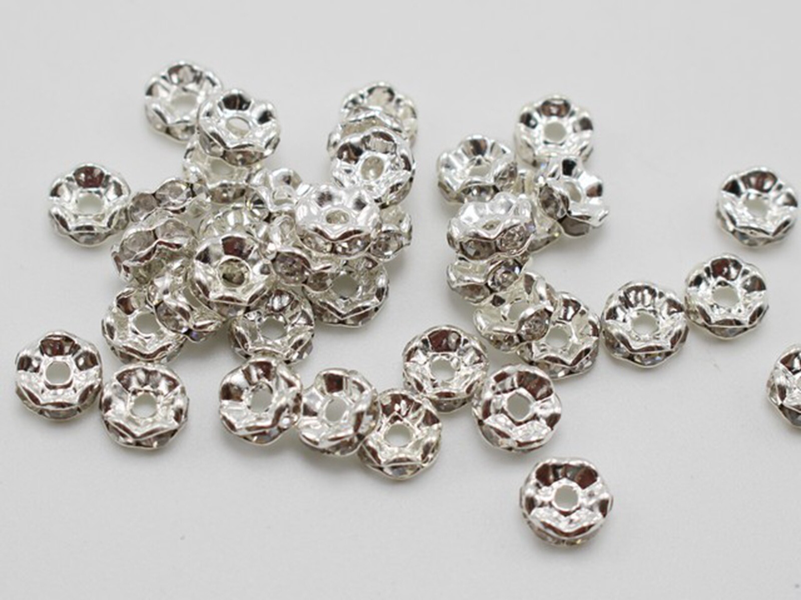 100 Silver Flower Crystal Rhinestone Rondelle Spacers Beads 6mm 8mm 10mm