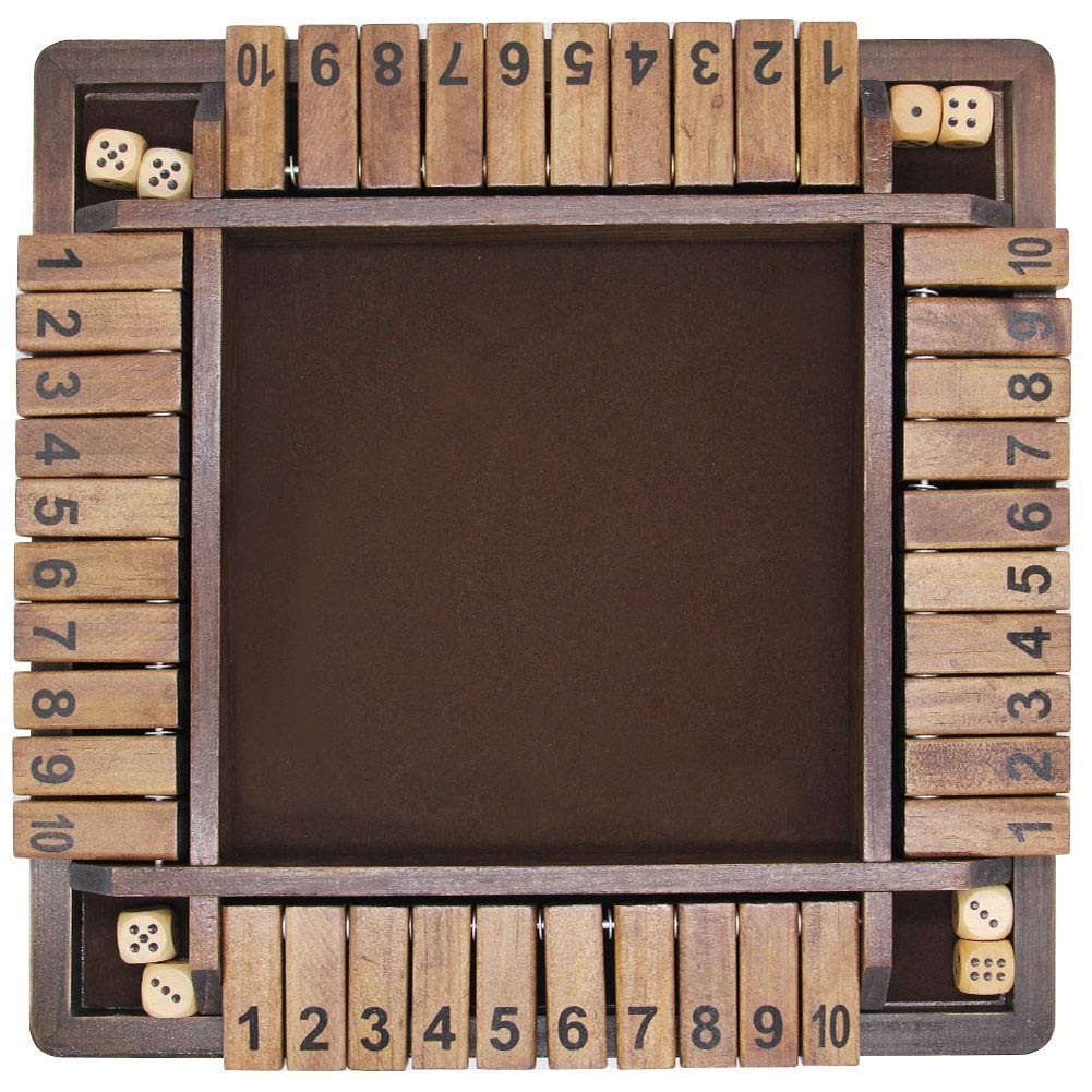 Juegoal Wooden 4 Players Shut The Box Dice 11.8 x x 1.4 inches, Brown