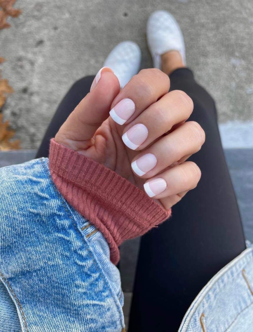 RED ASPEN Nail Dashes Press On Nails~ Short Square ~ NELL’S FRENCH TIP Manicure