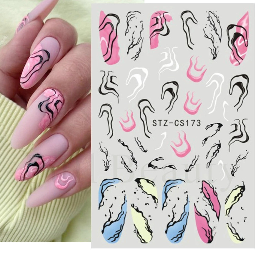 3D Nail Art Stickers Decals French Transfers Wavy Swirls Evil Eye Crackle NS39