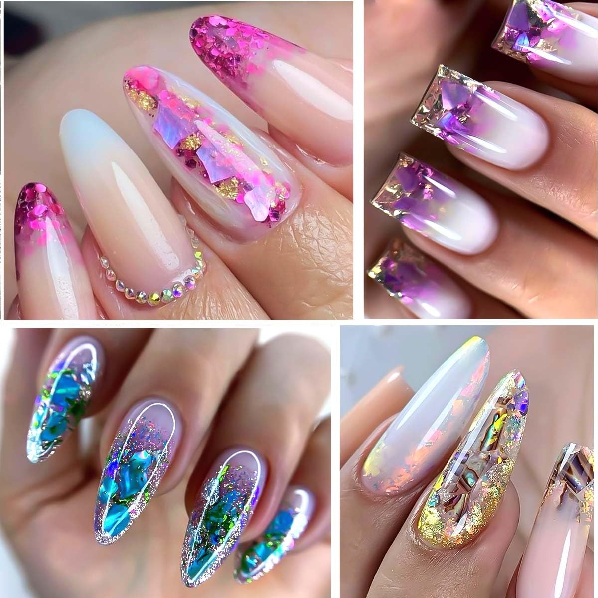Aurora Shell Nail Glitter Flakes,Holographic Irregular Abalone Slices Sea She…