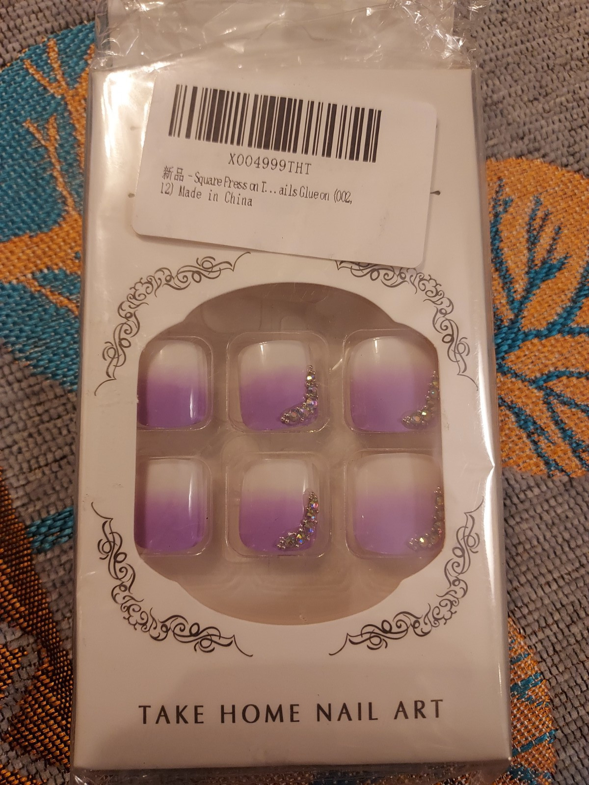 Square Purple Diamond Press-On False Fantasy Toenail Pedicure Art