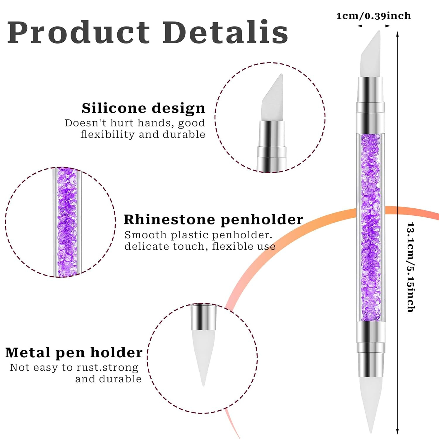 10PCS Nail Art Gel Carving Pen Rhinestone Handle Silicone Nail Art Pen Brushes f