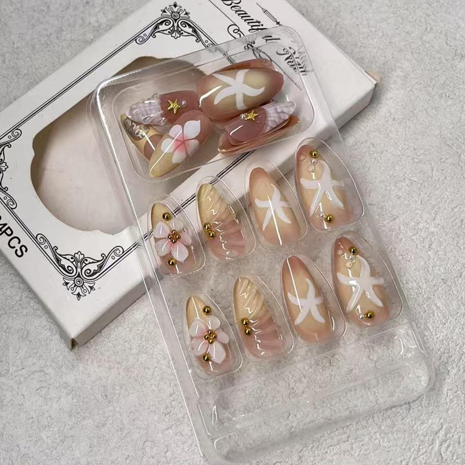 Jremg Flower Press on Nails Medium Almond Fake almond, Multicolor