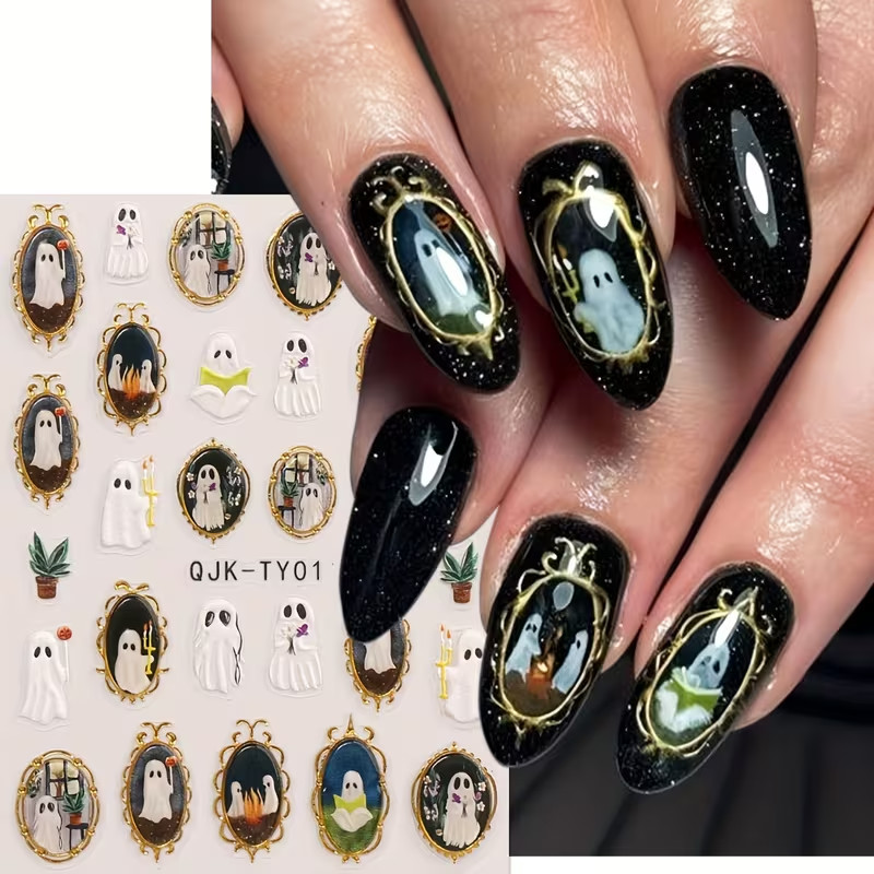 5D Ghost Nail Stickers Halloween Gothic Spooky Haunted Nail Art Decals