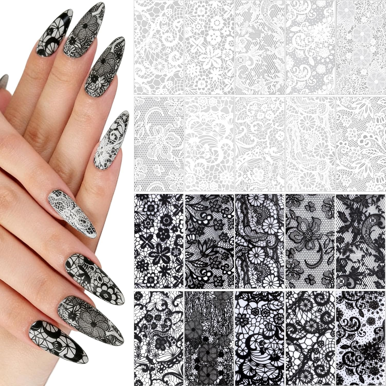 20 Rolls Lace Nail Foil for Women, Flower Lace Nails Foils Transfer, Floral Stic