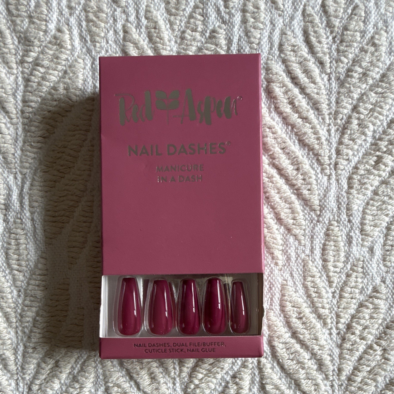 Red Aspen Nail Dashes Press-On Nails Lot of 2 Shiny Magenta Nude Glue Included
