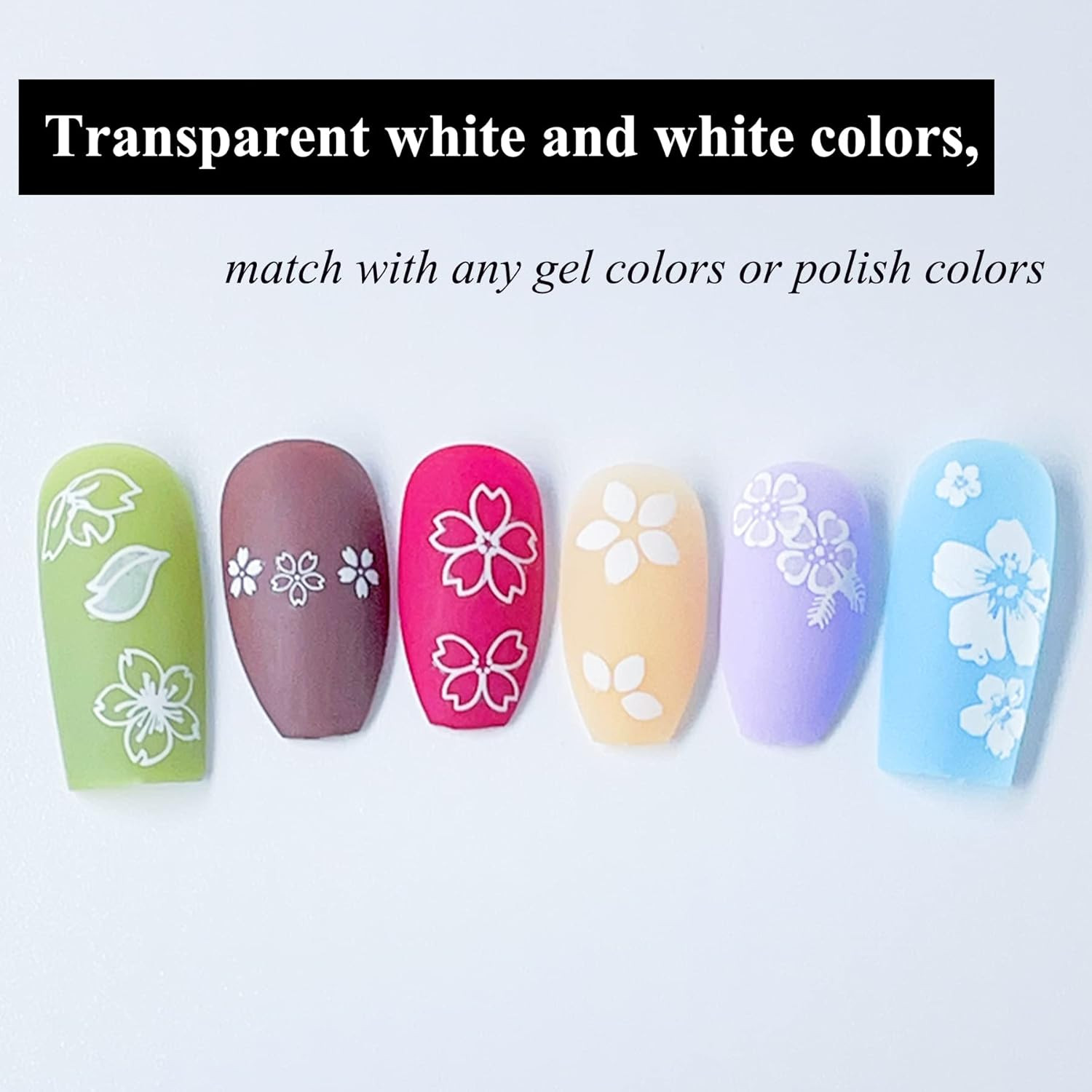 Transparent White Flower Nail Art Decal Stickers for Women Girls Fingernails Des