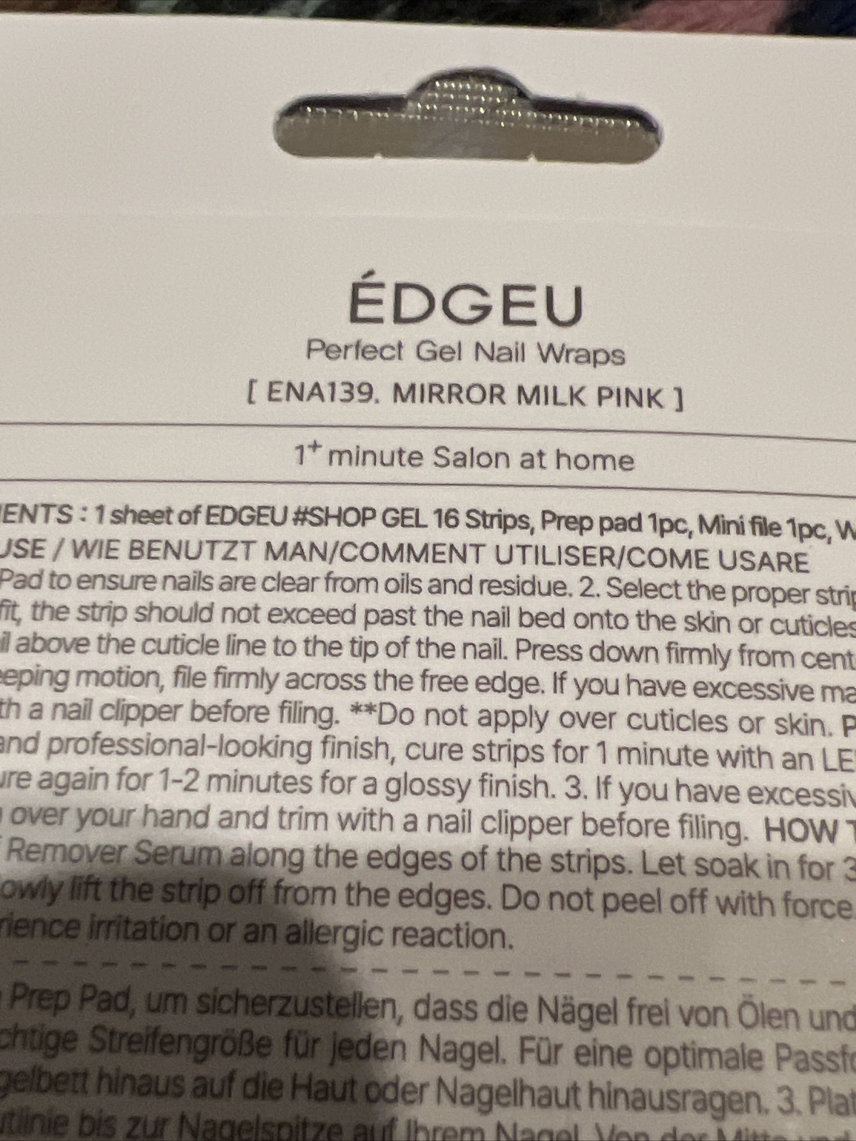 Perfect Gel Nail Wraps, ENA139, Mirror Milk Pink Recipe, 16 Piece Strips Set