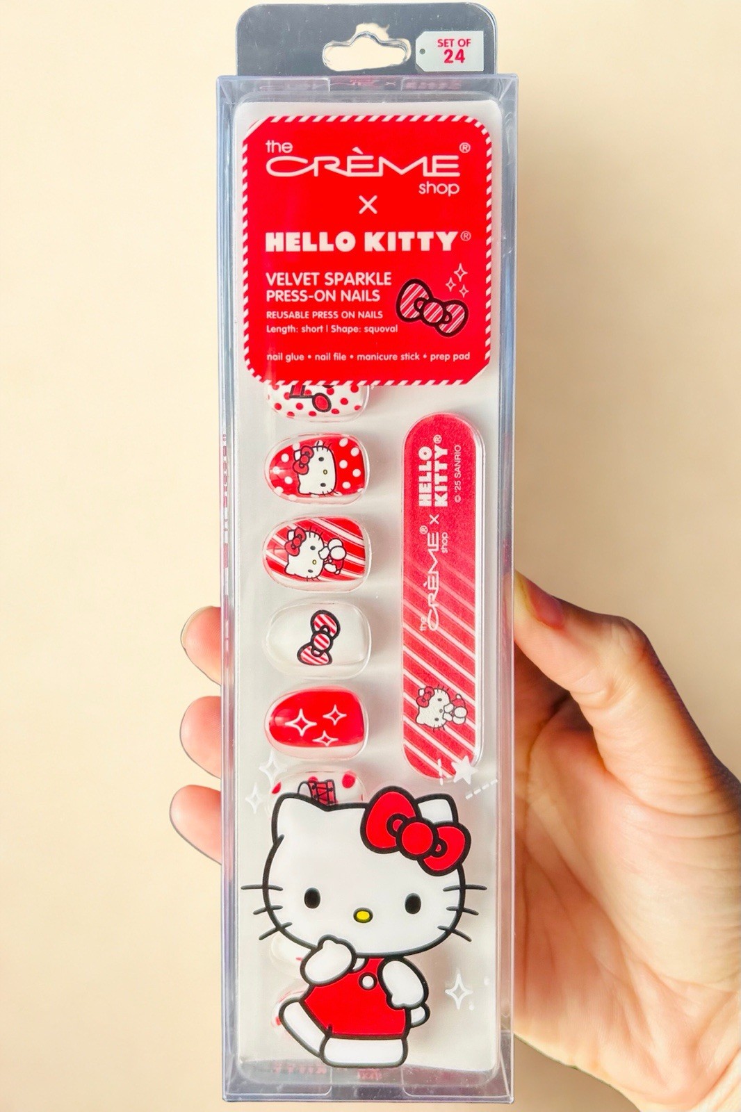 The Crème Shop x Hello Kitty Velvet Sparkle Press-On Nails – Brand New, Full Set