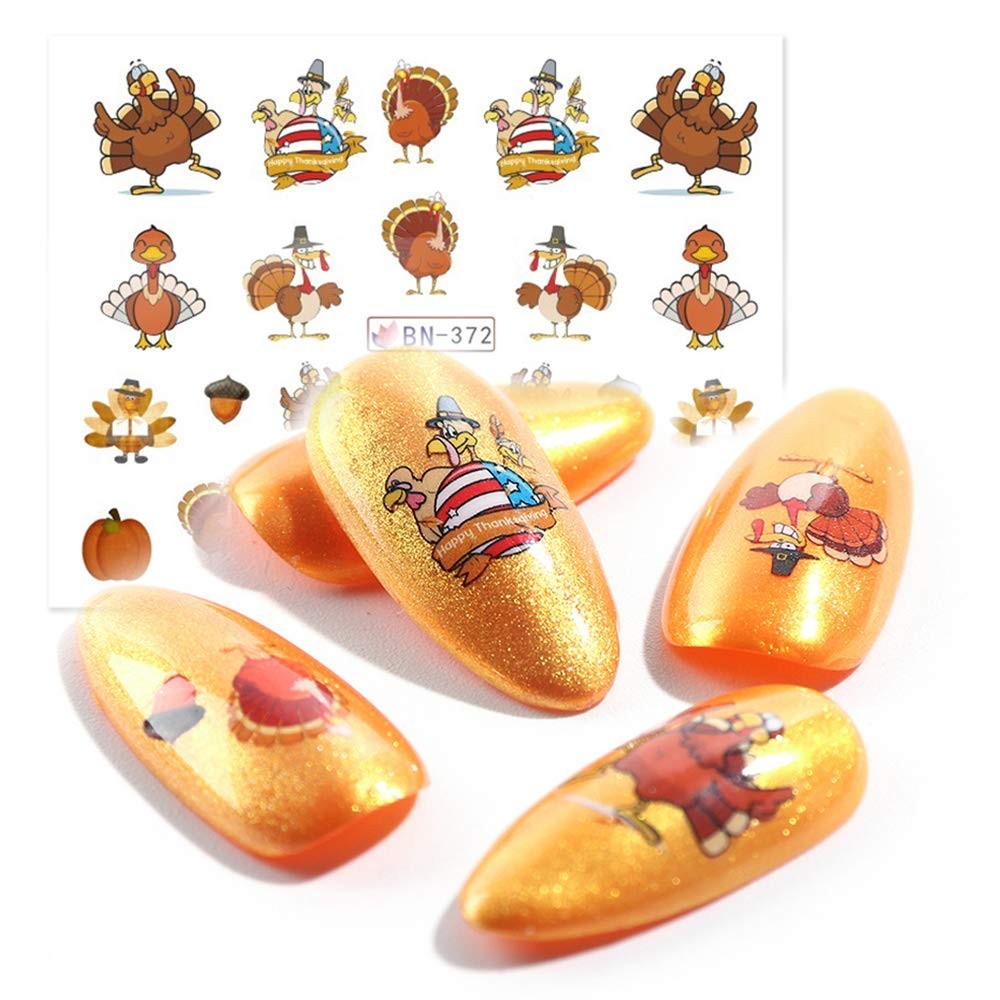 Fall Nail Stickers Autumn Maple Leaf Nail Art Decals Thanksgiving Day Water D…