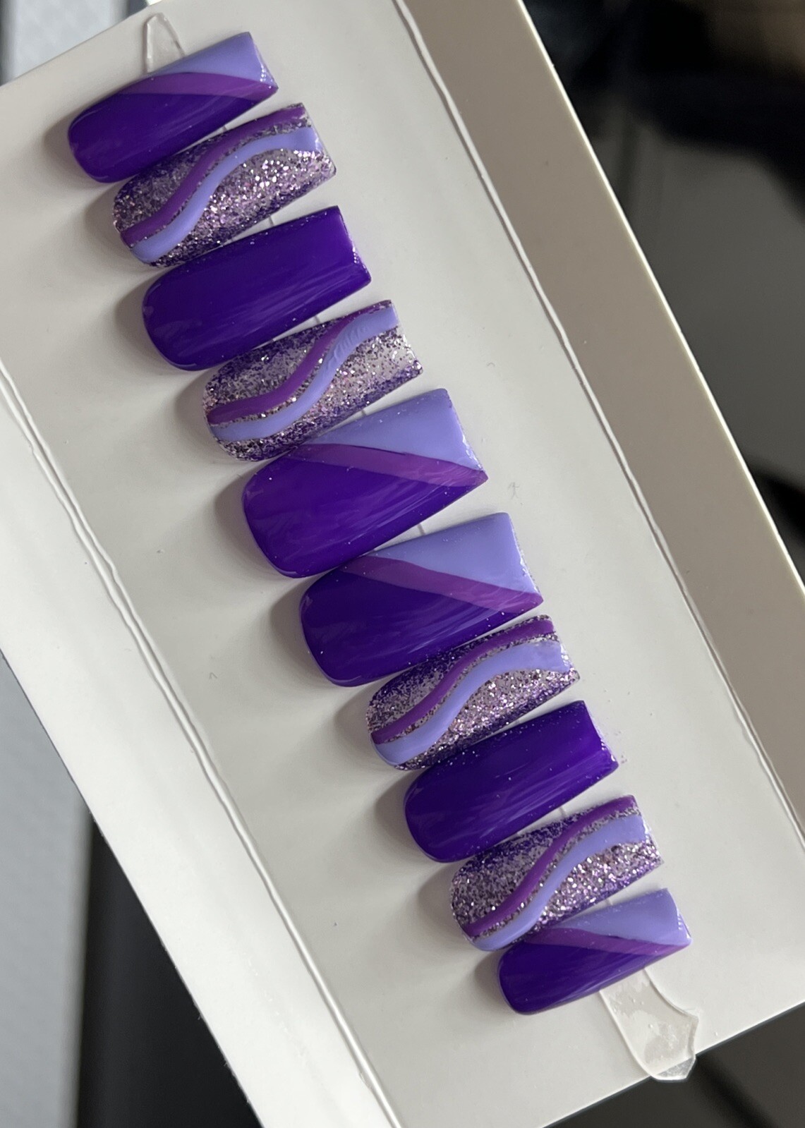 🤍 CUSTOM Hard Gel Press On Nails, Purple Glitter BLING 10p FULL SET W Kit