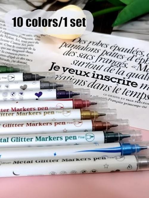 10 Colors Double Ended Metallic Nail Art Marker Pens, 3D Metallic 10 colors