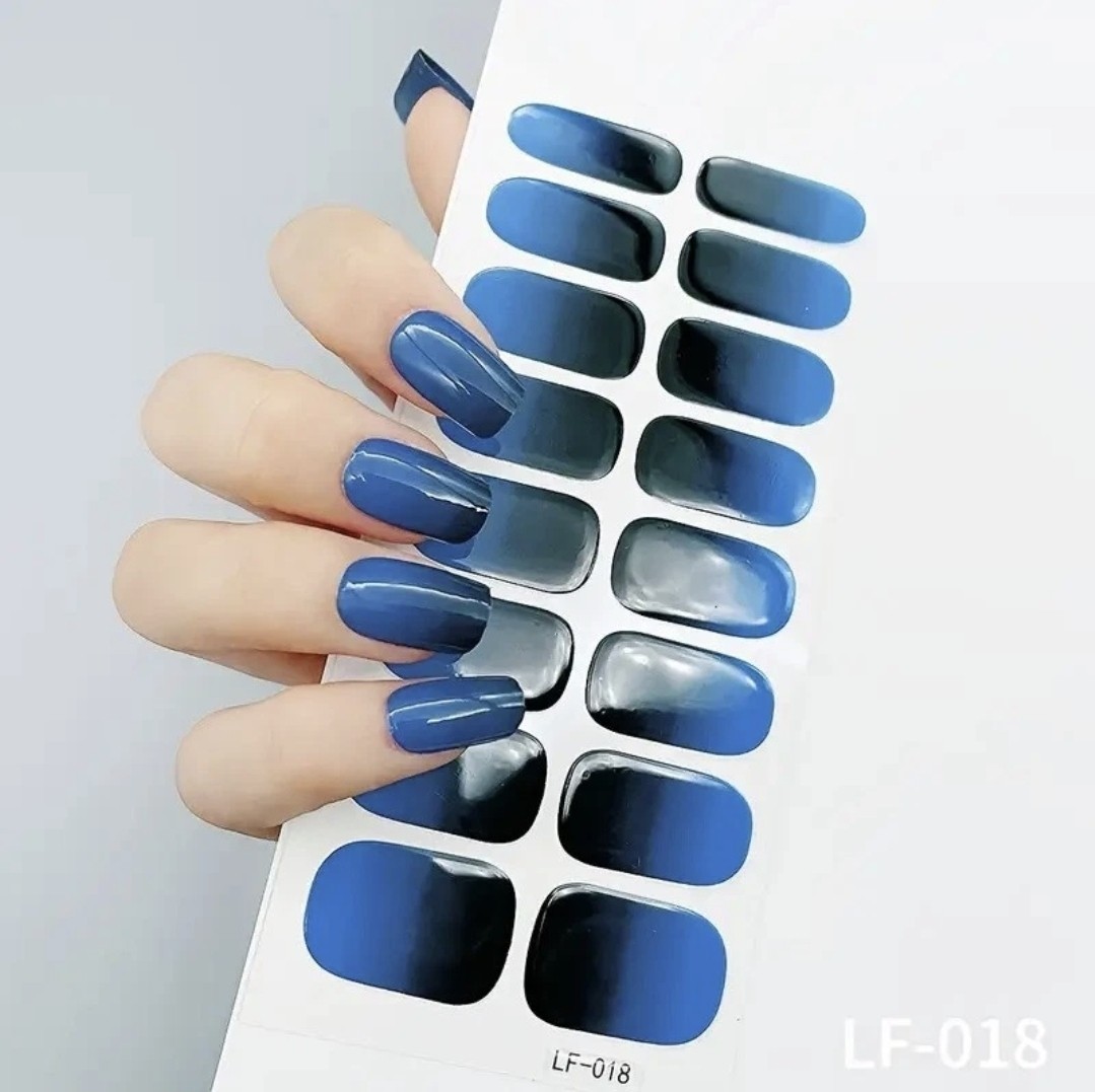 16 Strips Semi Cured Gel Gradient Nail Stickers Gel Polish UV Nail File (LF018)