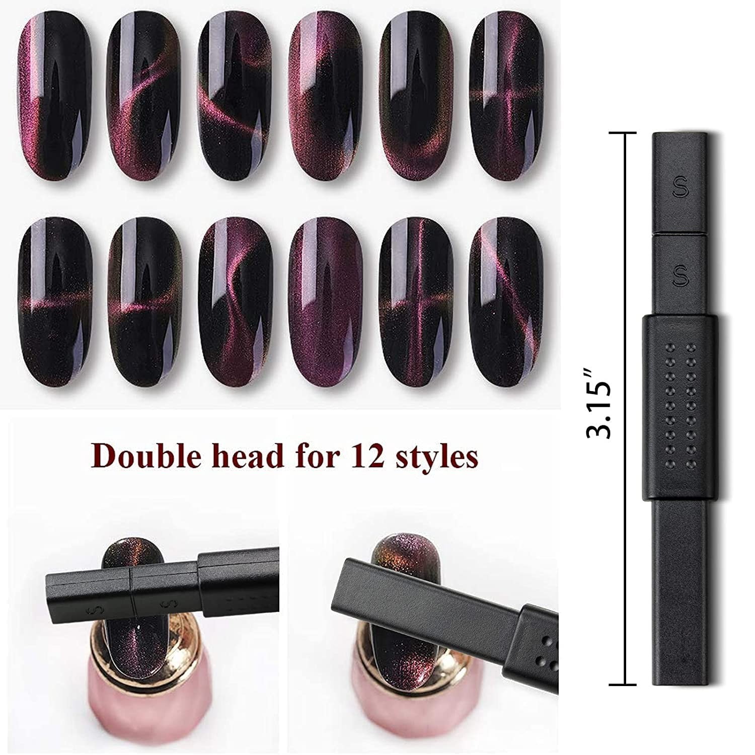 11Pcs Nail Magnet, Cat Eye Magnets for Nails, Nail Polish Magnet Stick 3d Nai…