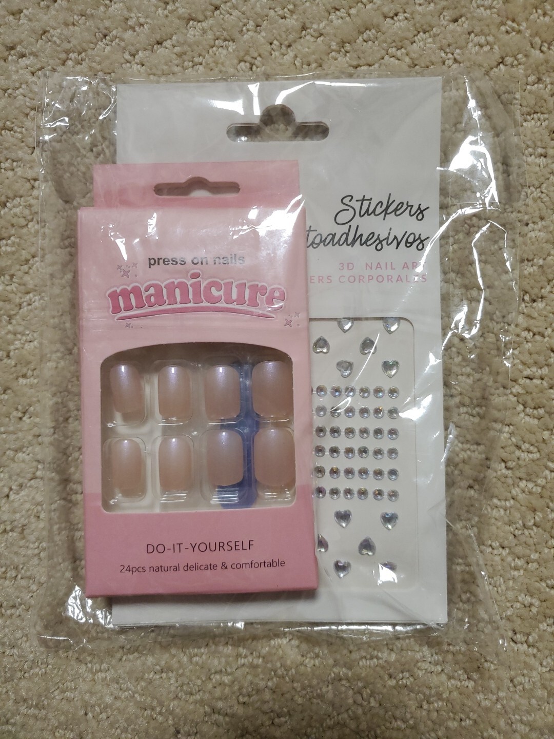 Press On Nails Medium -Light Pink Medium 1 Count (Pack of 24) +3DStickers.