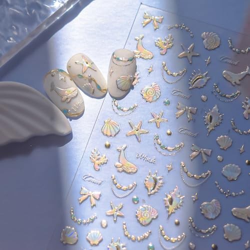 Summer Nail Art Stickers Decals Golden Ocean Theme 5D Embossed Nail style4