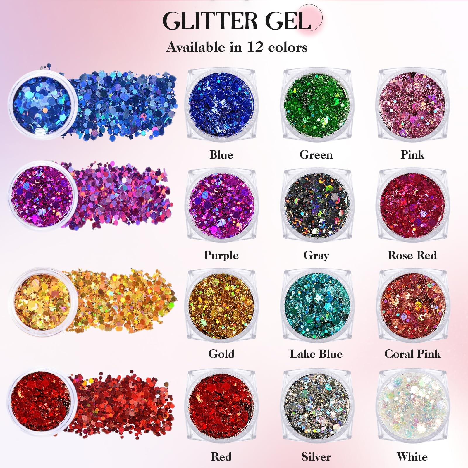 Body Face Glitter 12 Colors Chunky Gel Holographic Women Carnival Party