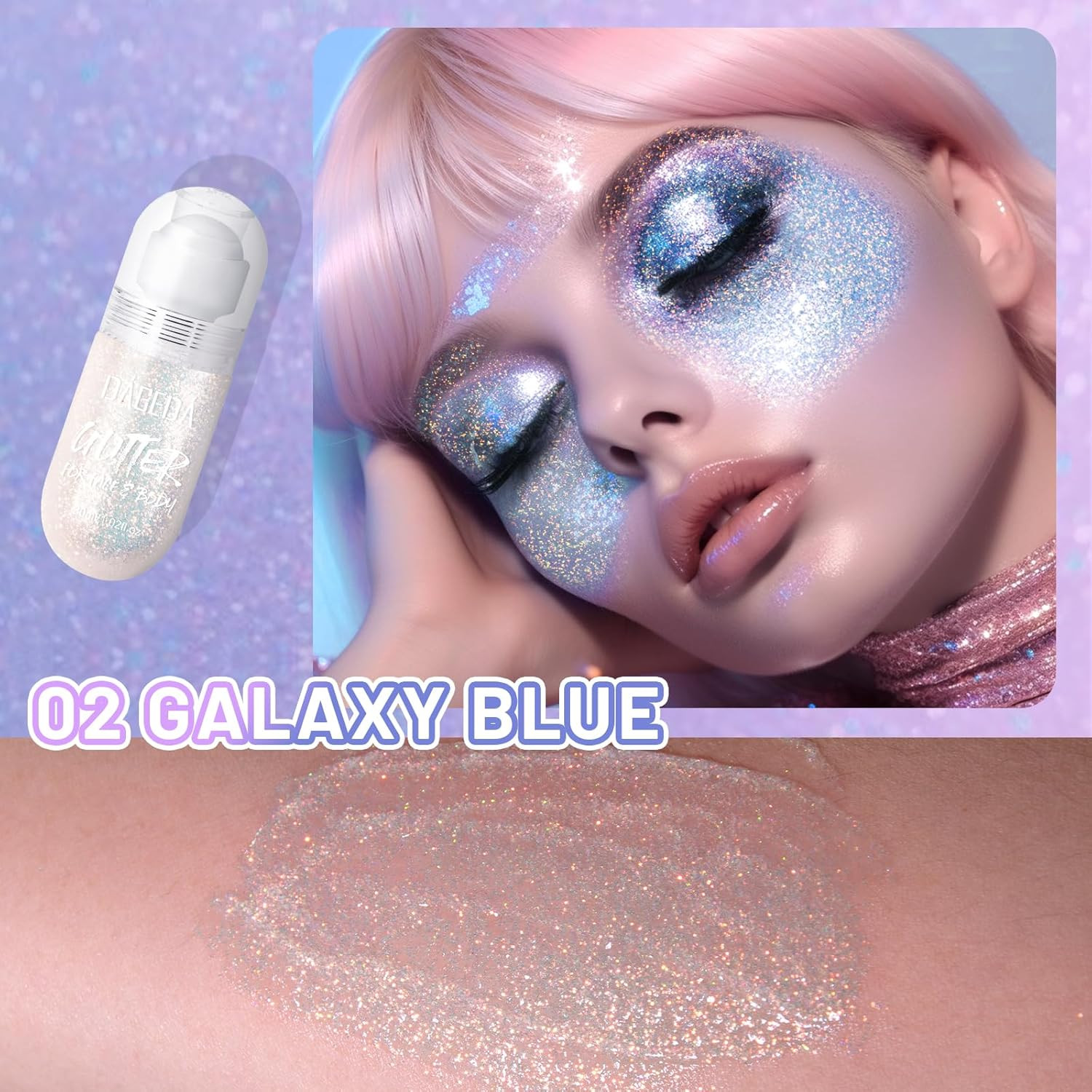 Body Glitter Gel, Roll-On Face Glitter for Mermaid Makeup Festival Rave Accessor