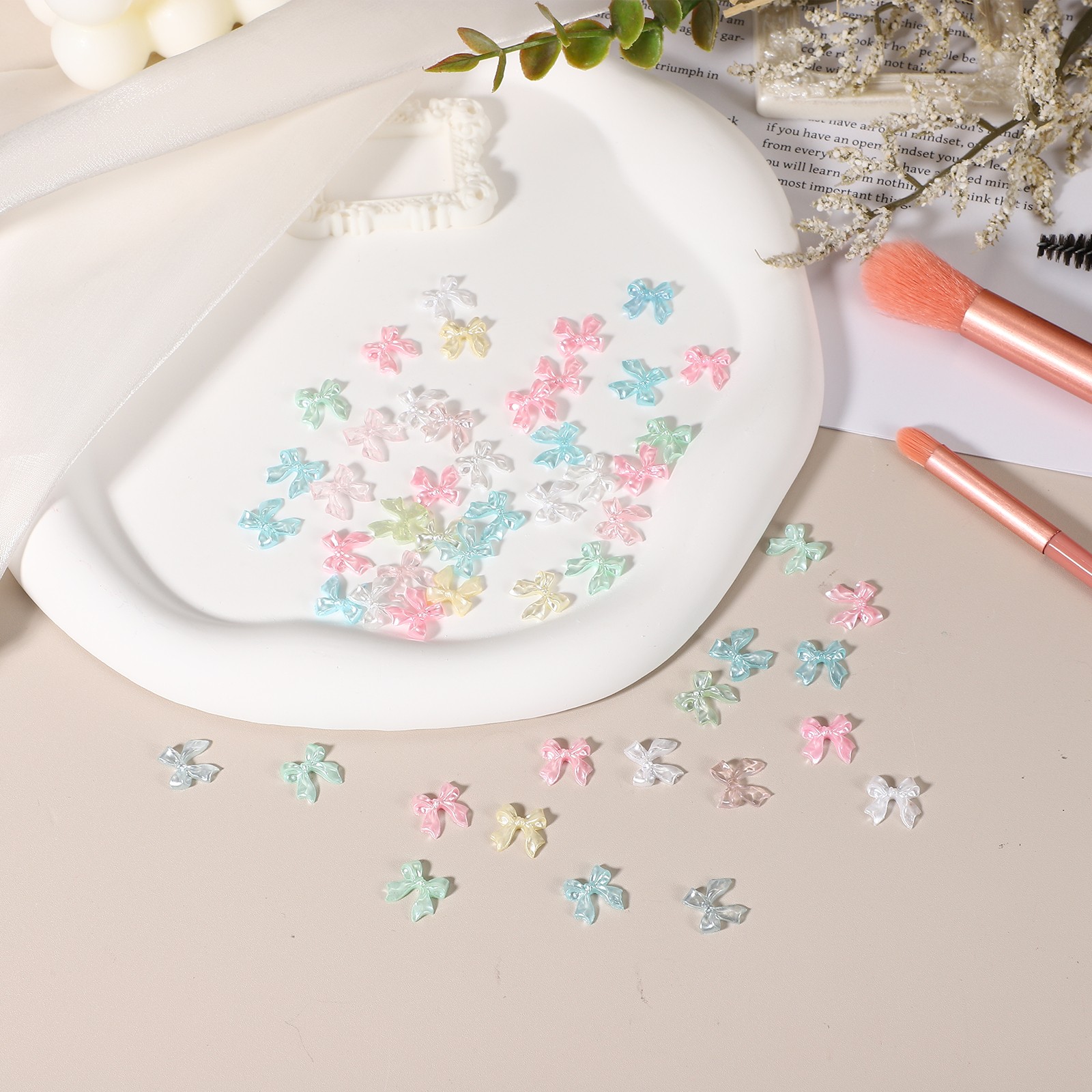 Nail Bows 3D Flowers for Nails for DIY Manicure 60Pcs White/Pink/Sheer Pink Set