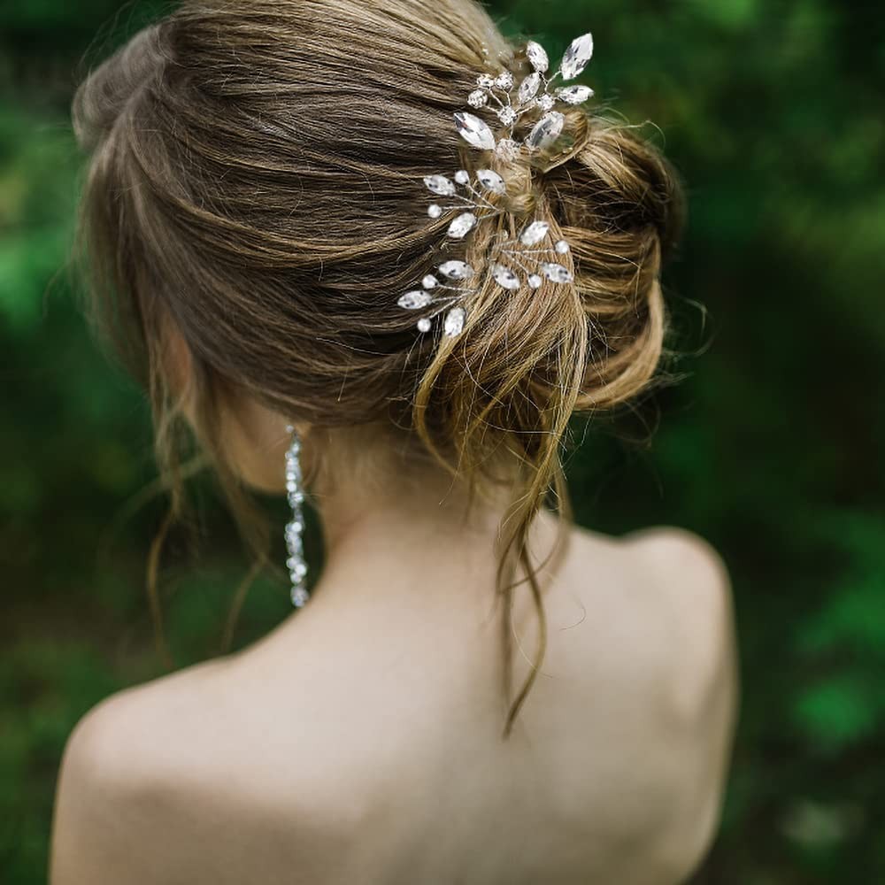 6 Pieces Bride Hair Pins Rhinestones Accessories for Women Silver