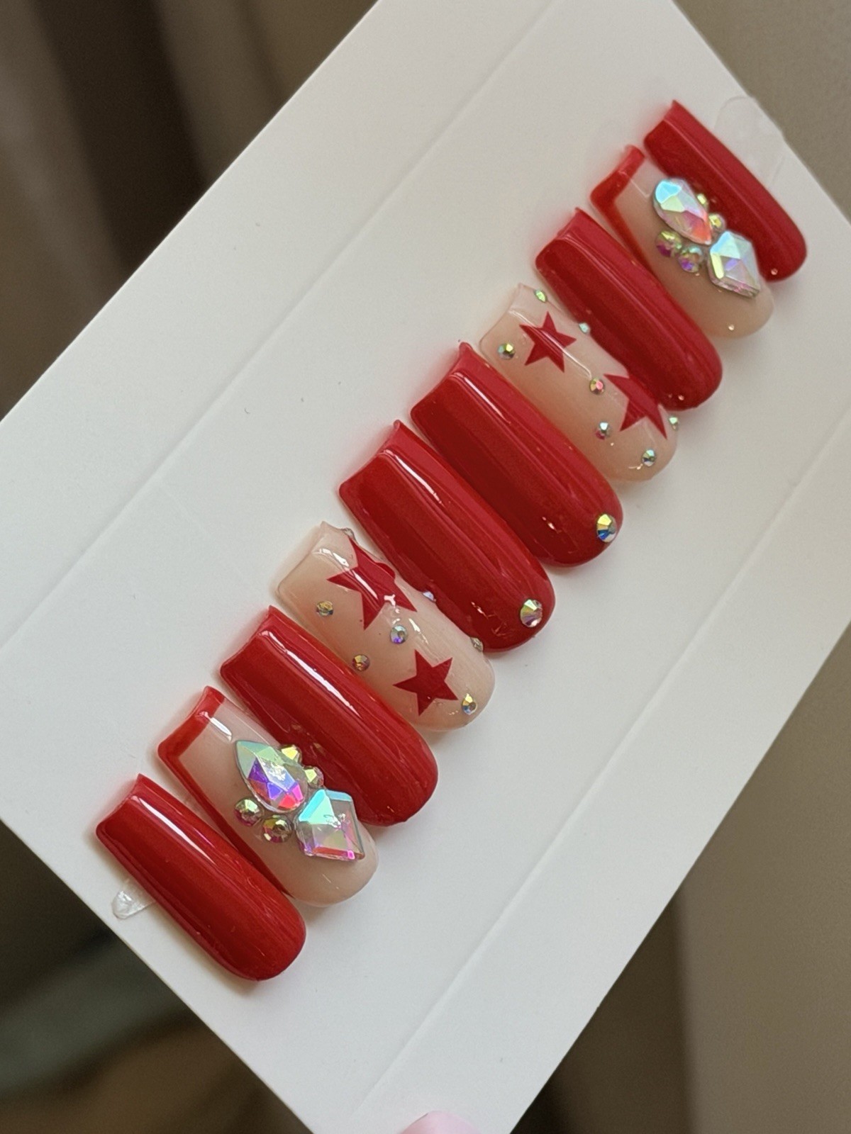 ✨ CUSTOM Press On Nails RED STAR BLING 10p SET W Kit