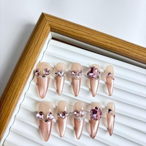 Handmade Cat Eye Press On Nails Longtiletto 10Pcs Reusable Pre Designed S 058
